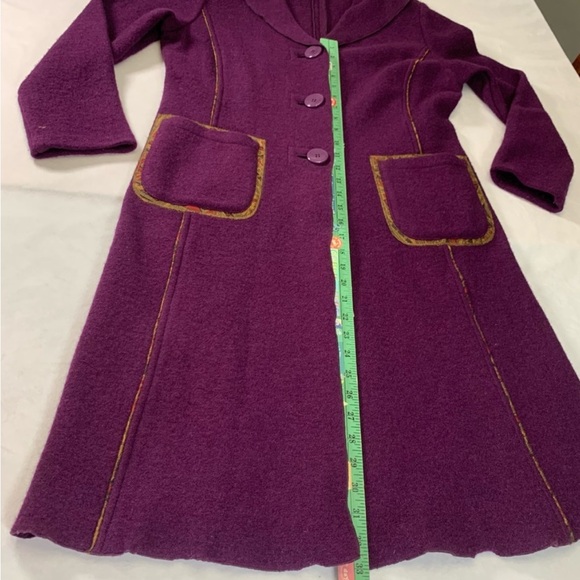 Vintage Ireland Coat Clodagh Callaghan 100% Boiled Wool Purple Art Gold Size 12 - Picture 10 of 14